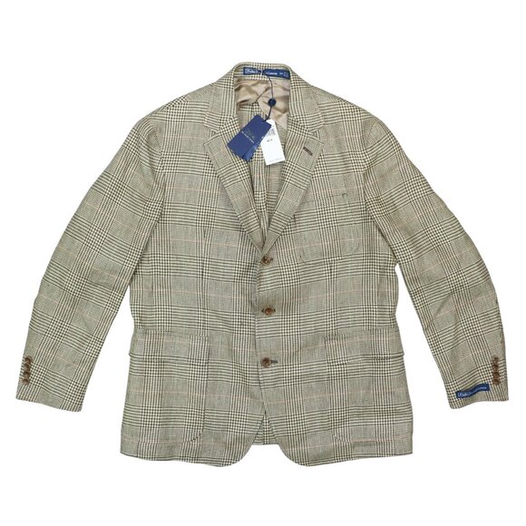 Polo Ralph Lauren Houndstooth Plaid 100% Linen Sport Coat Men's Blazer 46R NWT - Picture 1 of 3
